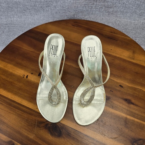 Pelle Moda Womens Gold Rhinestone Stiletto Thong Sandals Glass Stone Heels 6.5M - Picture 4 of 14